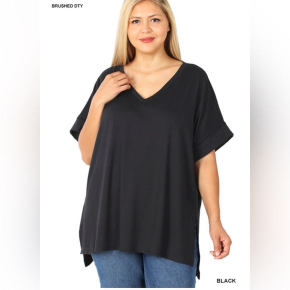 Zenana Outfitters Tops - NWT ZENANA PLUS BRUSHED DTY ROLLED SHORT SLEEVE V-NECK TOP “Dark Burgund…